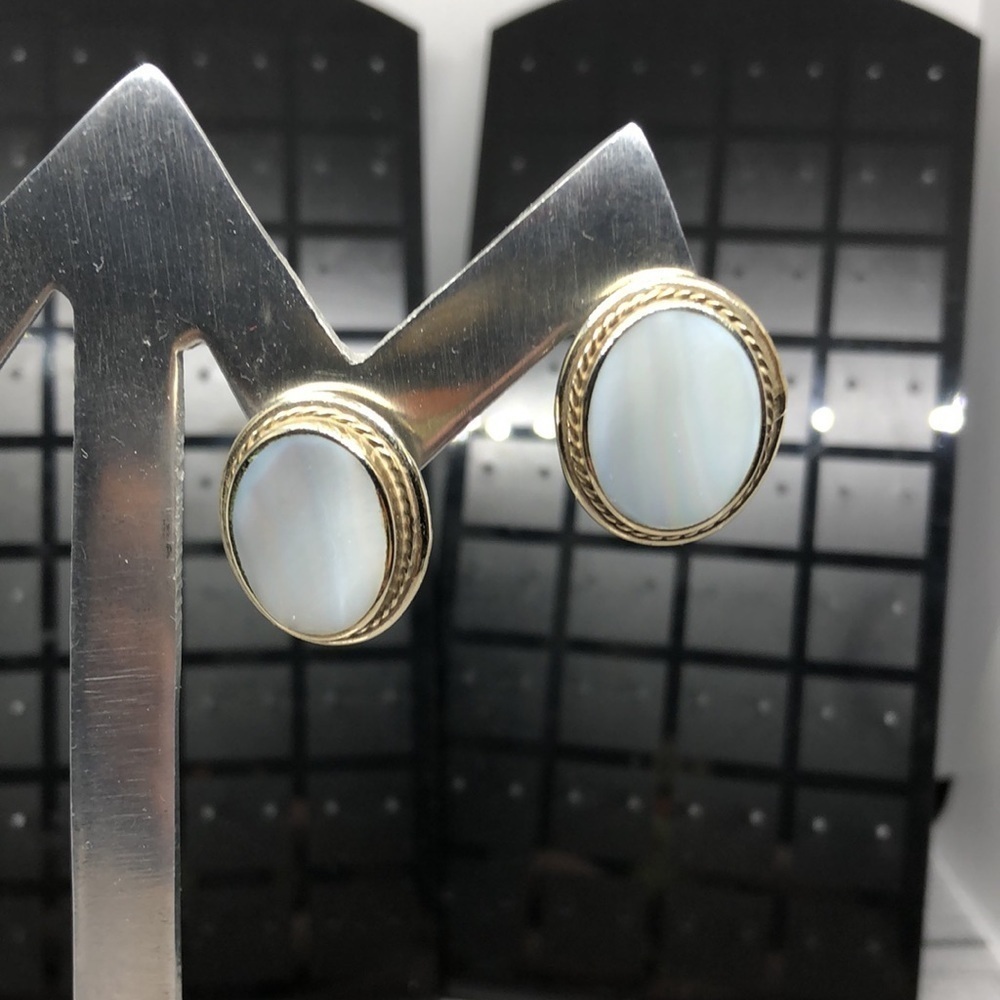 VINTAGE sterling silver post mother of pearl statement earrings glam.